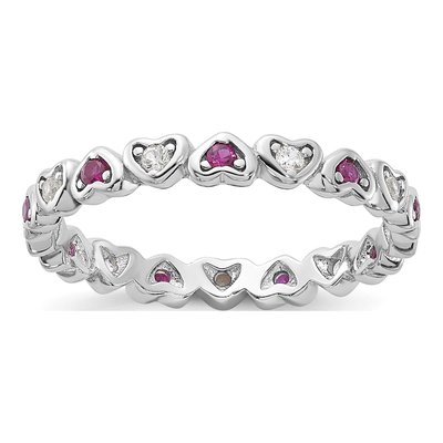 Sterling Silver Lab-Created Ruby & Lab-Created Sapphire Heart Ring