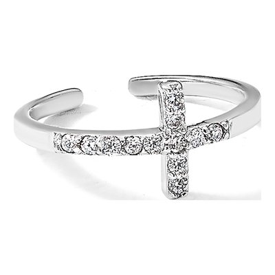 Sterling Silver CZ Sideways Cross Toe Ring – view 7