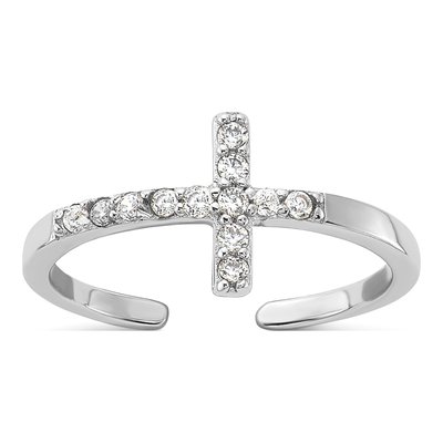 Sterling Silver CZ Sideways Cross Toe Ring