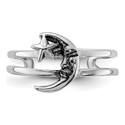 Sterling Silver Moon Star Oxidized Toe Ring – view 5
