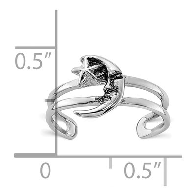 Sterling Silver Moon Star Oxidized Toe Ring – view 6