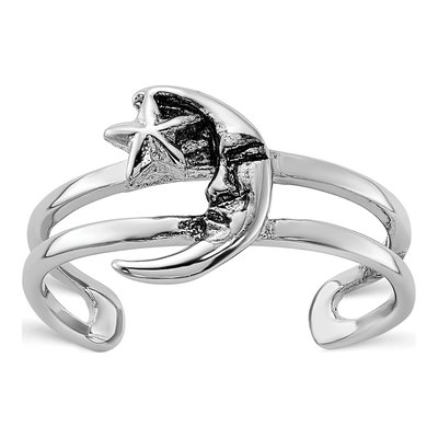 Sterling Silver Moon Star Oxidized Toe Ring