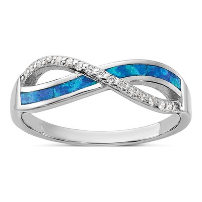 Sterling Silver Lab-Created Opal & CZ Infinity Ring