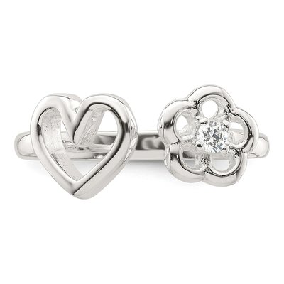 Sterling Silver CZ Flower Heart Open Ring – view 5