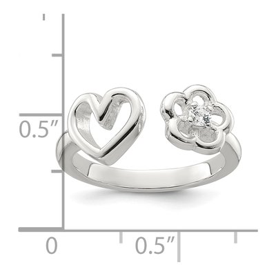Sterling Silver CZ Flower Heart Open Ring – view 6