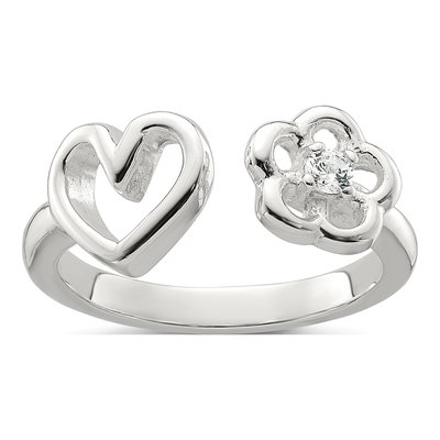 Sterling Silver CZ Flower Heart Open Ring