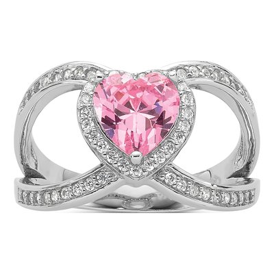 Sterling Silver CZ Clear Heart Ring