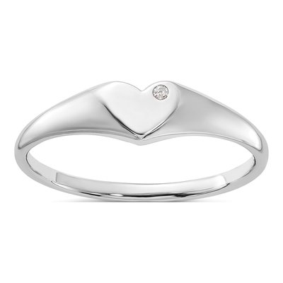 Sterling Silver CZ Heart Signet Ring