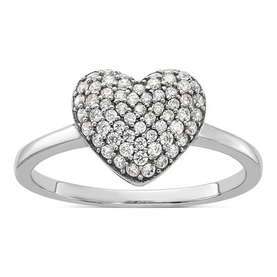 Sterling Silver CZ Pave Heart Ring
