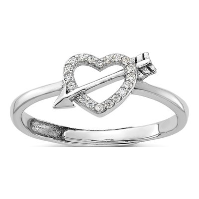 Sterling Silver CZ Heart Arrow Adjustable Ring
