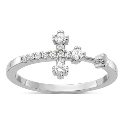Sterling Silver CZ Cross Ring
