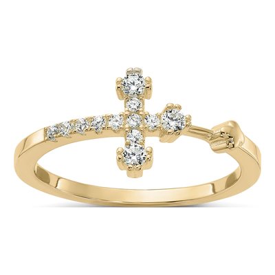 Gold-Plated Sterling Silver CZ Cross Ring