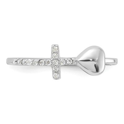 Sterling Silver CZ Heart Cross Ring – view 5