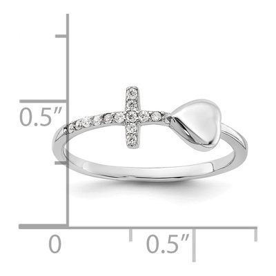 Sterling Silver CZ Heart Cross Ring – view 6