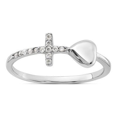 Sterling Silver CZ Heart Cross Ring