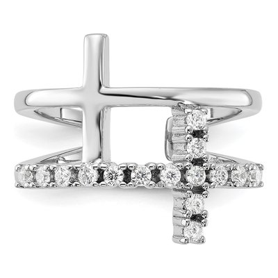 Sterling Silver CZ Double Cross Ring – view 5