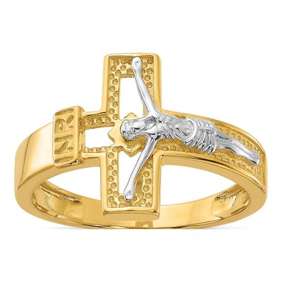 Gold-Plated Sterling Silver INRI Crucifix Ring