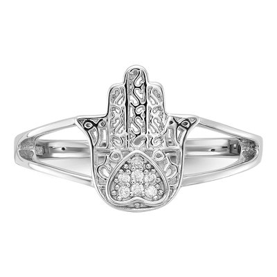 Sterling Silver CZ Heart Hamsa Ring – view 5