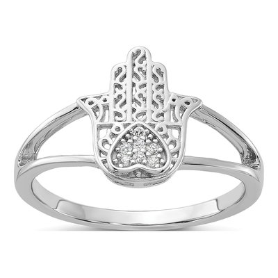 Sterling Silver CZ Heart Hamsa Ring