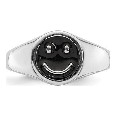 Sterling Silver Black Enamel Smiley Face Ring – view 5