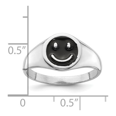 Sterling Silver Black Enamel Smiley Face Ring – view 7