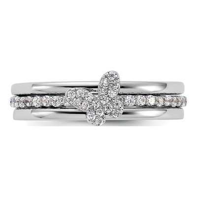 Sterling Silver CZ Butterfly 3-Ring Set – view 5