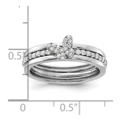 Sterling Silver CZ Butterfly 3-Ring Set – view 6