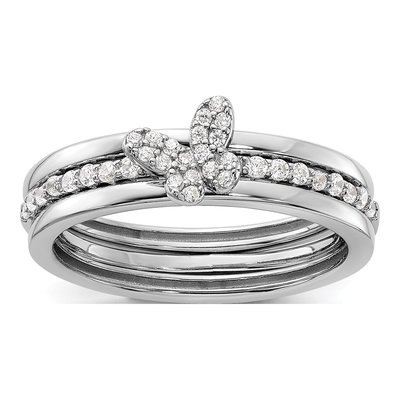 Sterling Silver CZ Butterfly 3-Ring Set