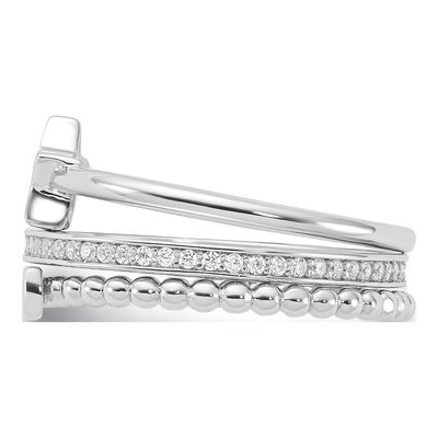 Sterling Silver CZ Star & WISH Stackable Ring Set – view 4