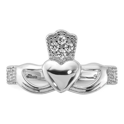 Sterling Silver CZ Claddagh Ring – view 5