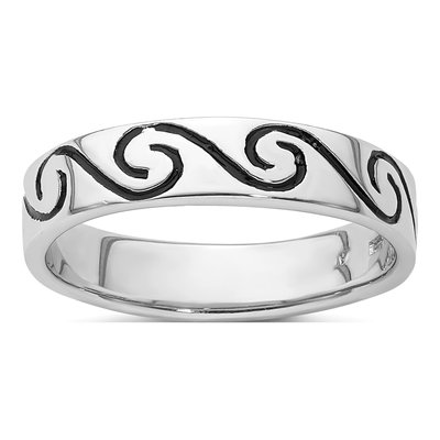 Sterling Silver 4.3mm Antiqued Wave Band
