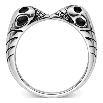 Men's Sterling Silver Antiqued Double Skull Ring – view 3