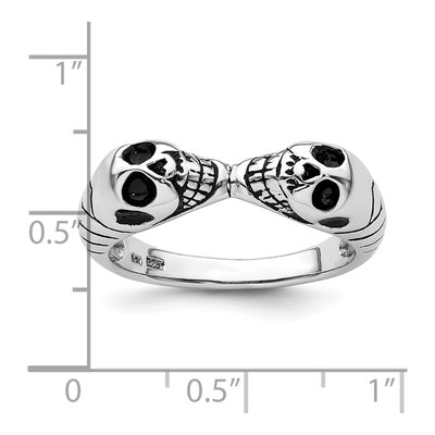 Men's Sterling Silver Antiqued Double Skull Ring – view 7