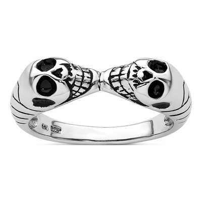 Men's Sterling Silver Antiqued Double Skull Ring