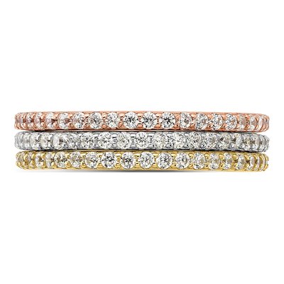 Sterling Silver Tri-Tone CZ Eternity Band Set – view 4