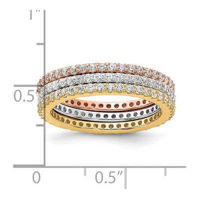 Sterling Silver Tri-Tone CZ Eternity Band Set – view 5