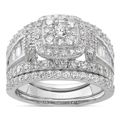 Sterling Silver CZ Engagement Ring 3-Piece Set
