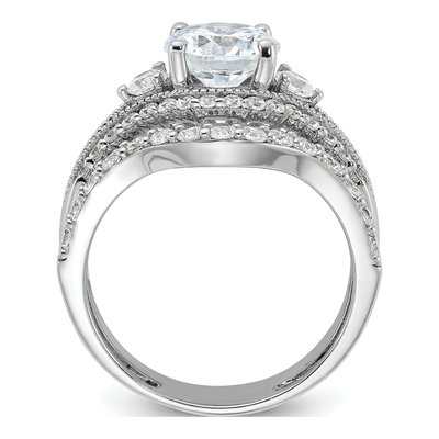 Sterling Silver CZ Engagement Ring & Band Set – view 3