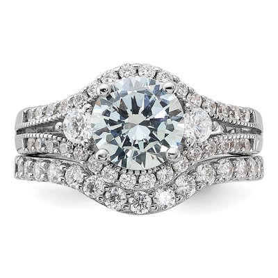 Sterling Silver CZ Engagement Ring & Band Set – view 5