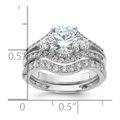 Sterling Silver CZ Engagement Ring & Band Set – view 6