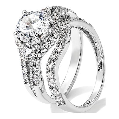 Sterling Silver CZ Engagement Ring & Band Set – view 8