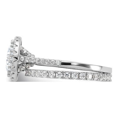Sterling Silver CZ Halo Engagement Ring Set – view 4