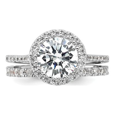 Sterling Silver CZ Halo Engagement Ring Set – view 5