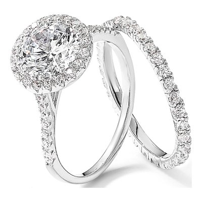 Sterling Silver CZ Halo Engagement Ring Set – view 8