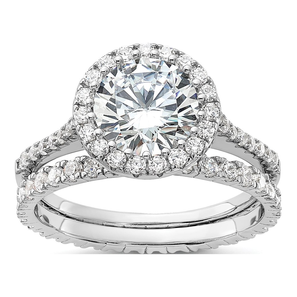 Sterling Silver CZ Halo Engagement Ring Set