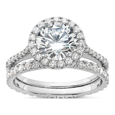 Sterling Silver CZ Halo Engagement Ring Set