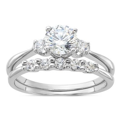 Sterling Silver CZ Engagement Ring & Band Set