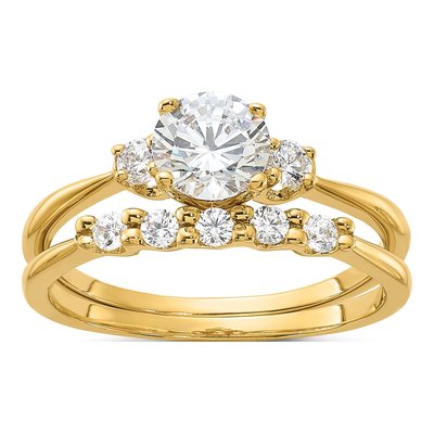 Sterling Silver Gold-Plated CZ Engagement Ring Set
