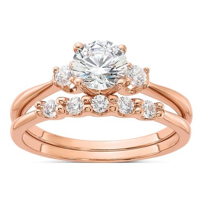 Sterling Silver Rose Gold-Plated CZ Bridal Ring Set
