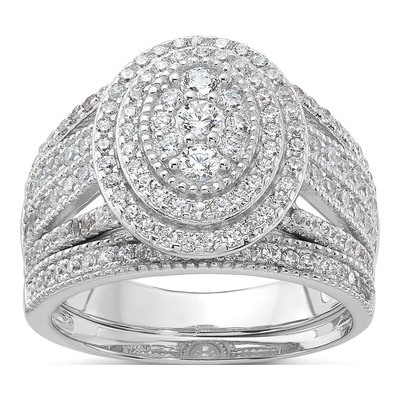 Sterling Silver CZ Ring & Band Set